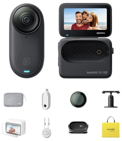 Insta360 GO 3S Adventure Bundle Black 64GB - 4K Tiny Portable Vlogging Camera, Hands-Free POVs, Mount Anywhere, Stabilization, 140 Min Battery Life, 10m Waterproof, AI Editing, For Vlog, Travel