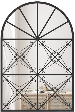 GOPLUS Bogen Wandspiegel 58 x 87 cm, Dekorativer Fensterspiegel mit Metallrahmen, Hängespiegel mit Fensteroptik, Dekospiegel Bogenspiegel Schwarz für Wohnzimmer, Schlafzimmer & Flur