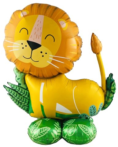 ParPix XXL Stehender Löwe Folienballon Geburtstag 115x98cm, Loewe Stehend Luftballons Tiere, Luftballon Tiere Kindergeburtstag Deko,Waldtiere Ballon Dschungel Deko,Löwe Ballons für Safari,Kinder Party