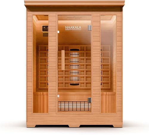 di volio Infrarotsauna Loimaa III, Infrarotkabine für 3 Personen, aus Holz, Vollspektrumstrahler, LED-Farblichttherapie & Ionisator, 190x150x110 cm, (3-Personen)