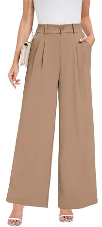 Oyamiki Palazzobyxor, dam, lediga tygbyxor, hög midja, sommarbyxor, lätta, eleganta kostymbyxor, företag, vida ben, byxor med elastiskt band, kaki, S