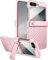 Miimall for Samsung Galaxy Z Flip 7 FE/Z Flip 6 Case with Hinge Protection & Kickstand, [Built-in Screen Protector], Anti-Slip Diamond-Pattern Shockproof Samsung Flip7 FE Cover for Women Girls-Pink