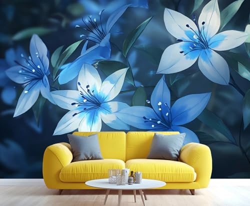 YXQAIED Blue Rhododendron Bedroom Wallpaper Dreamy Flowers Wall Mural Wallpaper, European Pastoral Murals, Kids Bedroom Backdrop Wall Decor Poster 300x210cm