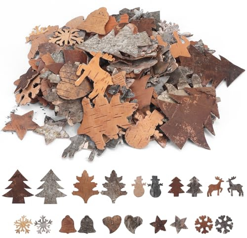 100 Stück Streudeko Weihnachten, 10 Muster Weihnachtsdeko Basteln aus Birkenholz, Weihnachten Deko, Weihnachts Tischdeko für Weihnachtsfeier Weihnachtsbaumschmuck