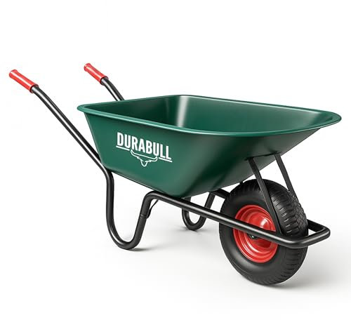 Durabull Tools Heavy Duty Garden Wheelbarrow 100L 250KG – Large Poly Tub Trolley Handcart with Pneumatic Tyre, Steel Rim, Impact-Resistant Construction – Transport Cart for Garden & DIY – Green