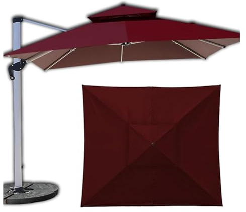 2.5m 3M Square 8 Ribs Parasol Replacement Canopy For Garden Pergola Outdoor Table Patio Offset Cantilever Umbrella Cover, Waterproof, Double-layer, Good Ventilation, Sun Sahde Fabric(Dark-Red,2.5x2.5m