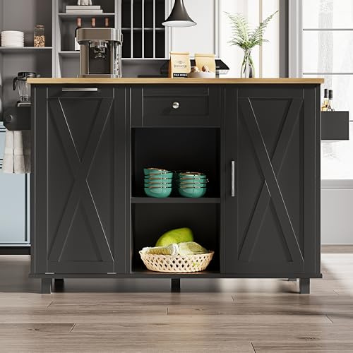 Arhatreya Îlot de cuisine moderne, armoire de cuisine pour poubelle, armoire de buffet, table à manger multifonctionnelle avec espace de rangement, chariot à manger avec étagères à collations et