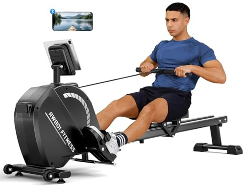Dripex Rudermaschine für Zuhause Klappbar, Magnetwiderstand 16 Stufen, Stabile Doppelgleitschiene mit ruhigem Lauf, Bluetooth APP Anbindung & LCD Display, Bis 130kg Belastbar für jeden Fitnesslevel