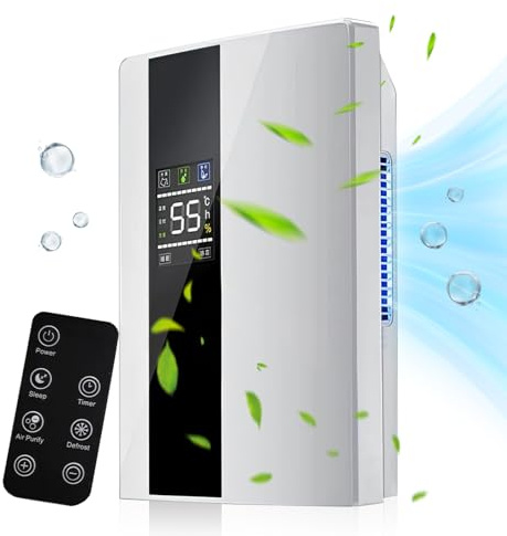 Deshumidificateur d Air 2200ML, Deshumidificateur D Air Anti Moisissure Silencieux avec 24H Sommeil Timer/Led, Déshumidificateur Electrique Portable Ultra Silencieux pour Salle de Bain