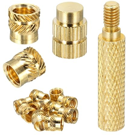 sourcing map 10Set M8 Heat Threaded Inserts with Soldering Tip, 10mm OD, 10mm Height, Brass Nut Rod Inserts Knurled for 3D Printing Component Plastic Part