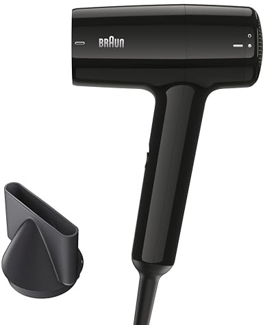 Sèche-Cheveux Braun HD1.5, Compact Et Léger Avec Un Concentrateur, Moteur 1800W Avec 3 Réglages De Température/Vitesse, Finition Noir Brillant, BRHD150E