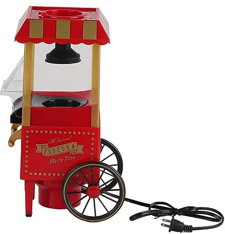 Pongnas Machine à Pop-corn Automatique Rétro Rouge, Pop-corn à Air Chaud à L'huile pour Pop-corn à Faible Teneur en Calories, avec Couvercle Supérieur Amovible pour un Nettoyage (Prise UE 220V)