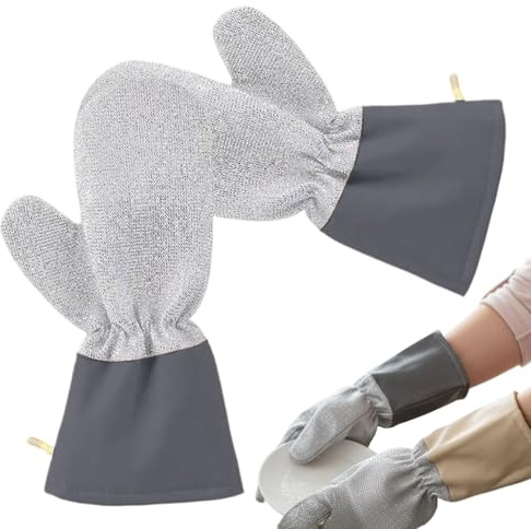 Guante de Estropajo de Alambre de Acero Largo,Paños Impermeables y Resistentes a Altas Temperaturas | Guantes para Lavar Platos | Para Uso En El Hogar, La Cocina, Olla, Fregadero, Encimera, Estufa, Ho