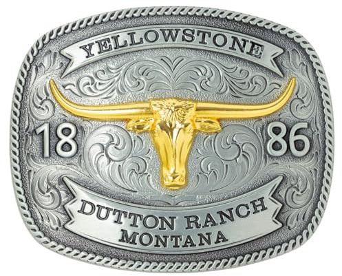 Stars & Stripes gulsten bältesspänne GS-612 – longhorn-motiv med guldapplikation, västerländsk stil