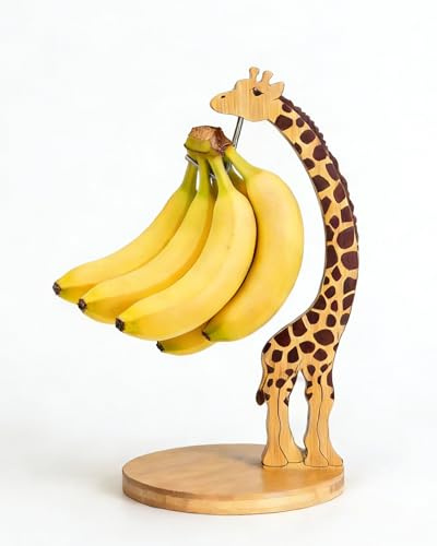 Bamboo Giraffe Banana Holder Stand, Decorative Fruit Tree Hanger with Stainless Steel Hook, Stable Banana Hammock for Kitchen Countertop Organization, Space-Saving Grape & Fruit Keeper, Eco-Friendly Housewarming Gift