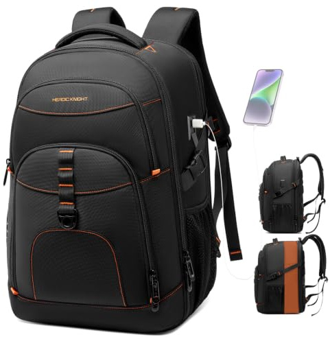 Mochila de Viaje Expandible 50L para Hombre y Mujer, Mochila Portátil para Ordenador de 17,3 Pulgadas, Mochila de Cabina con Puerto USB, Mochila de Negocios, Universidad y Fin de Semana, Negra