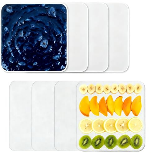 8 Pezzi Fogli Disidratatore in Silicone, 28 x 28 cm Pellicole Antiaderenti con Bordo, Riutilizzabili BPA-Free, Tappetini a Rete per Essiccatore di Frutta, Alimenti, Cottura al Forno