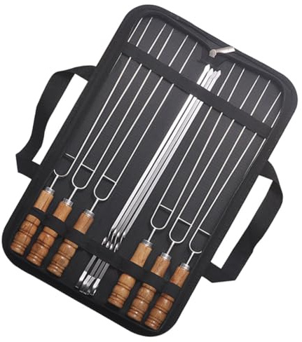 MOBUTOFU Pinchos Morunos de Acero Inoxidable 10 Piezas Reutilizables para Barbacoa, Utensilios Planos Ideales para Camping y Parrilla
