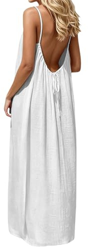 Hello MrLin Summer Dresses for Women UK Sleeveless Maxi Backless Cami Dress Elegant Casual Holiday Spaghetti Strap Flowy Beach Dress
