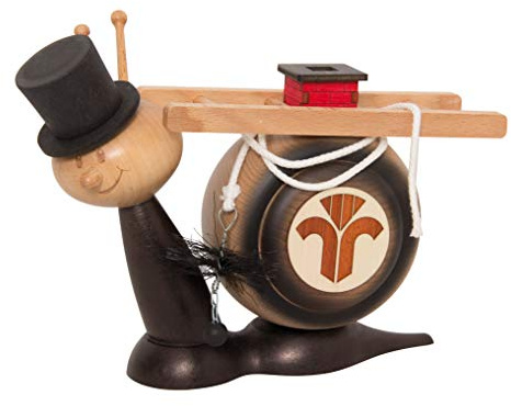 Drechslerei Kuhnert - Rauchschnecke/Räucherfigur aus Holz - Sunny Schornsteinfegerschnecke - Höhe: ca. 15cm - Made in Germany