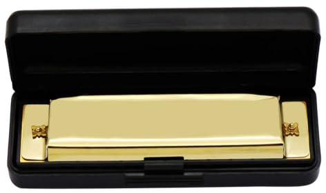 Mundharmonika 10 Löcher 20 Melodien Diatonische Mundharmonika Professionelles Metall-Musikinstrument für Anfänger Schüler Kinder(Gold)