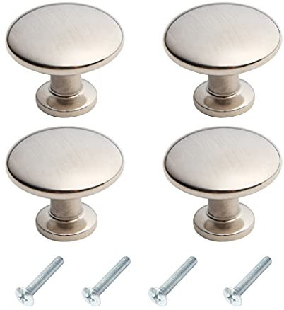 HARMAC HOUSE 4 Pieces Brushed Nickel Mushroom Cabinet Knobs - Kitchen Cupboard Door Drawer Pull Handles for Dresser, Bathroom, Wardrobe - Steel Furniture Hardware