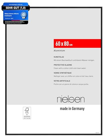 nielsen Aluminium Bilderrahmen Atlanta, 60 x 80 cm, Schwarz | Aluminium Posterrahmen im Hoch- & Querformat zum Aufhängen Schwarz matt bruchsicheres Kunstglas