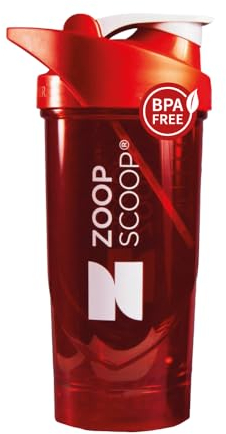 ZoopScoop Protein Shaker Bottle - Red | Premium Gym Bottle For Protein Shakes | 700ml - Leakproof - Easy Clean