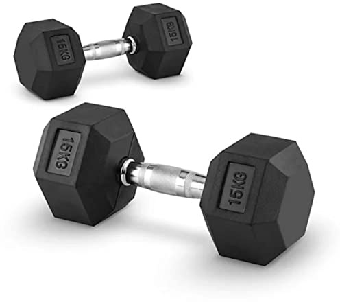 Set mit 2 Hanteln à 15 kg Gewichte für Fitnessstudio Hexagon Dumbells CrossFit Training Krafttraining Home Fitness