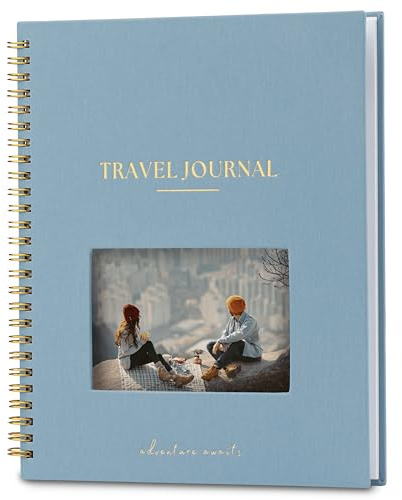 Nook Theory Personalized Travel Journal for Women, Men - Linen Travelers Notebook, Adventure Book with Prompts, Perfect for Travel Gifts (Ocean)