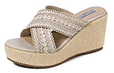 QUEEN HELENA Sabot a Fascia Incrociata Sandali con Zeppa Alti Donna ZM9433 (Bianco, Sistema Taglie Calzature EU, Adulto, Donna, Numero, Media, 37)