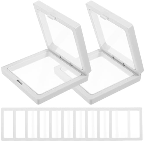 PACKOVE Caja de Exhibición de Joyas Transparente 3d Marco Flotante Pe Película Delgada 9x9x2 Cm para Monedas Anillos Pulseras Set 12 Unidades Display Obsequio