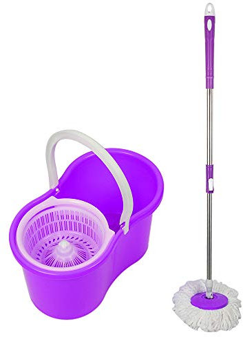 Balai Microfibre et Seau Essoreur, Serpillières Plates pour la Maison, Vadrouille pour Nettoyage de Sol, Seau et Balai Serpillère, Mop Seau Essoreur (B - Violet)