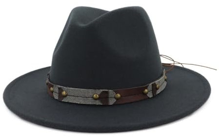 FULUJIDI Fedora Trilby Filzhut Hut Vintage Klassische Filz Fedora Männer Frau Panama Hut Freizeit Jazz Formal Hut Trilby Leder Verziert 59 To60 cm Dunkelgrau