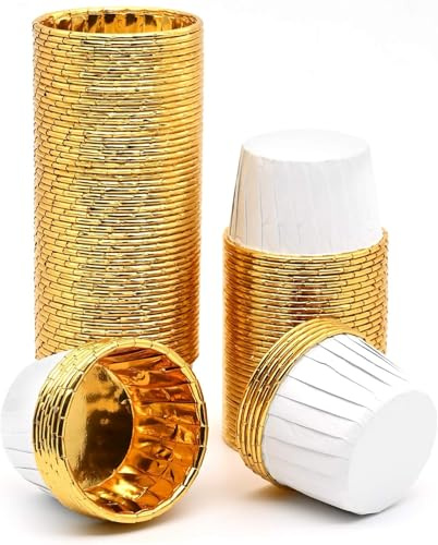 Pirottini per muffin di carta, per cupcake, con rivestimento antiaderente, in pellicola di alluminio, per cupcake, dessert, compleanni, matrimoni, feste (oro bianco, 100 pezzi)