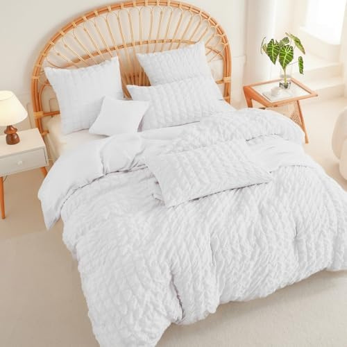 Musselin Bettwäsche 155x220 Weiß Kariert Seersucker Mädchen Bettbezug Set | Oeko-TEX,Weiss,Sommerbettwäsche,Weich,Mikrofaser,Musselin-Bettwäsche,Kissenbezug 80x80 cm,Einzelbett,2teilig,Reißverschluss