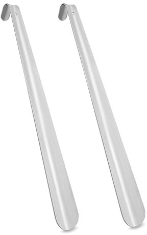 Xpieoyrm 2 piezas Calzador de Acero Inoxidable, 30 cm Metalico Calzadores de Zapatos Diseño Curvo con Orificios para Colgar, Mango cómodo, Ergonómico, para hombres, mujeres y niños