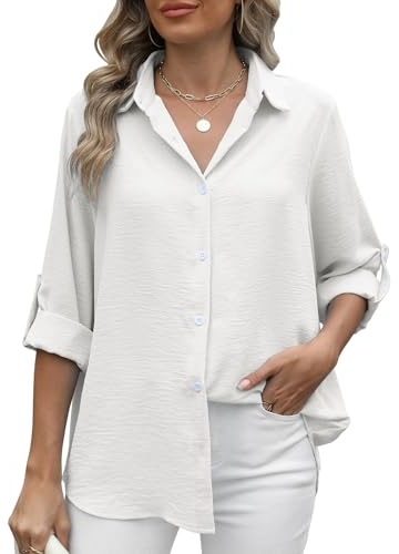 Blusas de Mujer Elegantes Camiseta Manga Larga Mujer Camisa Top Manga 3/4 (Z-Blanco,L)