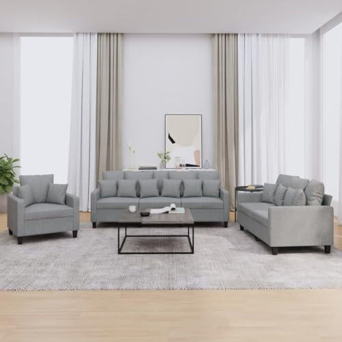 Xichuzi 3-TLG. Sofagarnitur mit Kissen Hellgrau Stoff, Sofas & Couches, Sofa Wohnzimmer, Sofa Für Jugendzimmer, Relaxsofa, Sofa Für Schlafzimmer, Polstersofa - 3201632
