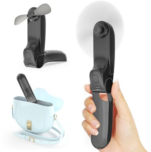 Koonie Handfläkt, mini bärbar handfläkt, 2 vindhastigheter och 8 timmar, vikbar USB-fläkt, tyst personlig fläkt, batteridriven uppladdningsbar med powerbank svart