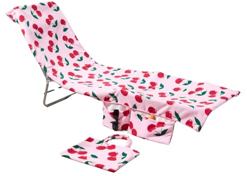 Brentfords Beach Towel in a Bag, Soft Quick-Dry Absorbent Fabric Lightweight Easy Storage Cherry Large Beach Towel with Pockets For Travel Poolside Beach Days, Pink - 215 x 75cm
