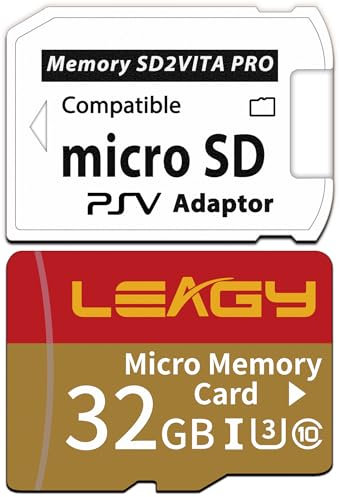 LEAGY Adaptador SD2Vita 5.0 para PS Vita con Tarjeta microSD de 32 GB, microSDHC UHS-I de Alta Velocidad con Adaptador PSV para PSV 1000/2000 y PSTV, FW 3.60 HENkaku Enso