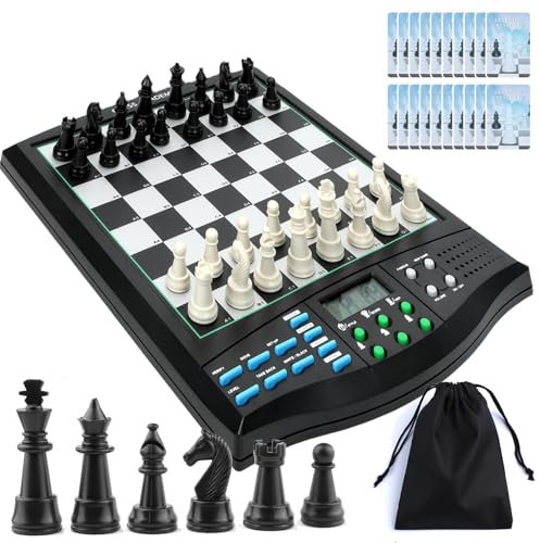 Set di Scacchi elettronico, Gioco di Scacchi per Computer, Computer per Scacchi con intelligenza Artificiale e Display LCD, Tutor vocale in Inglese e Scacchiera Magnetica