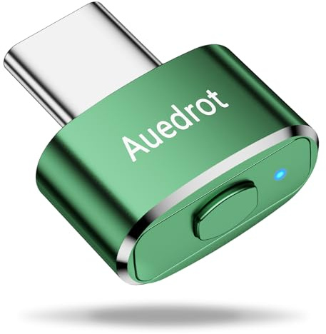 AUEDROT Musjigglerare USB-C ej påvisbar mobil med strömbrytarknapp, metallmus flyttare automatisk mus jigggler med 2 jigglerlägen, drivrutinsfri, plug and play, håller dator/laptop vax, grön
