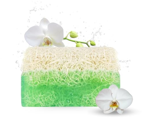 Anadoa Orchideen Seife mit Luffaschwamm | Handgemachte pH-neutrale Seifenstücke | Mit natürlichem Peeling & pflanzlichem Glycerin | Feuchtigkeitsspendend, regenerierend & glättend