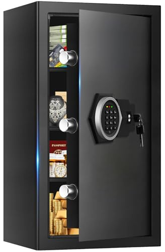 5.3 Cub Large Fireproof Safes for Home, Digital Home Security Safe Box Fireproof Waterproof with Combination Lock and 3 Removable Shelves, Anti-Theft Fire Proof Safe for Document Money Valuables