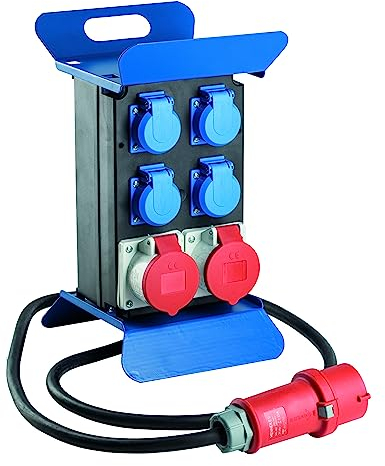 as - Schwabe Tragbarer Stromverteiler STECKY 1 - CEE Stecker 400V/16A/5polig - 4x Schuko und 2x CEE Steckdosen 16A – Mobiler Adapter – Verteiler für Innen & Außen – IP44 – Made in Germany, 60504