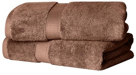 SUPERIOR Egyptian Cotton Pile Bath Towel Set of 2, Ultra Soft Luxury Towels, Thick Plush Essentials, Absorbent Heavyweight, Guest Bath, Hotel, Spa, Home Bathroom, Shower Basics, Chocolate