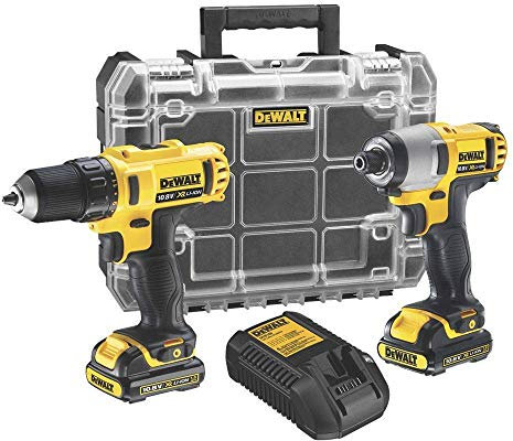 DEWALT DCK211C2T-QW Kit Trapano Avvitatore 10.8 V DCD710, Avvitatore Impulsi 1/4 10.8 V DCF815, 2 Batterie 1.3 Ah XR Litio, in, in Valigetta T-STAK