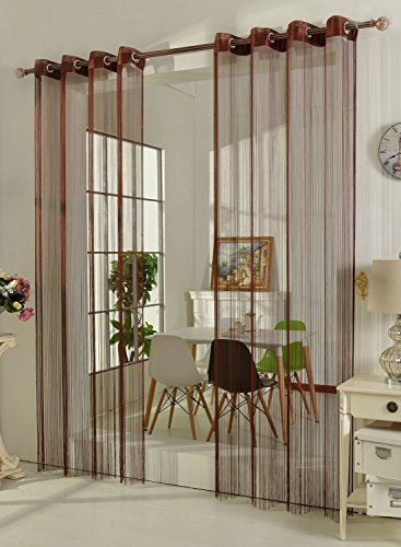 Gardinenbox Fadengardine Fadenstore Vorhang mit Ösen Raumteiler 140 x 250 cm, Braun, 20304